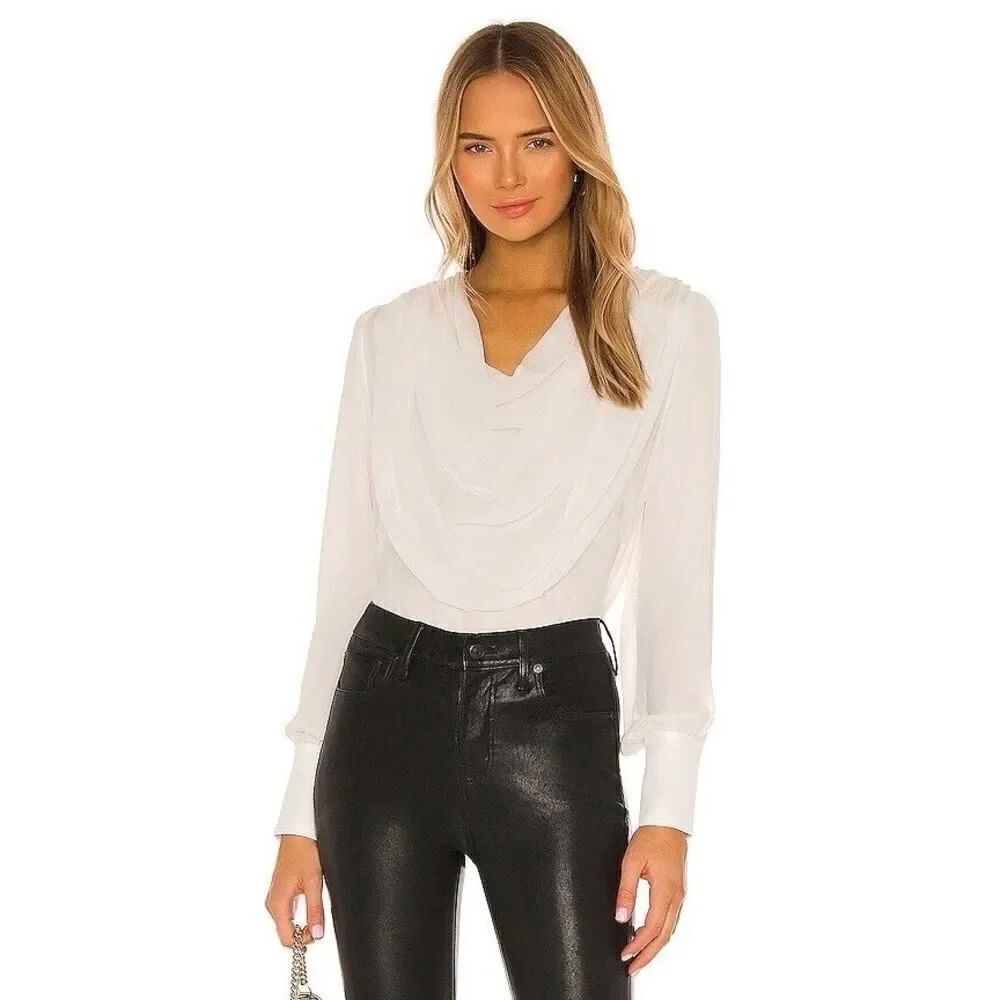 Divine Heritage silk Draped Cowl Blouse Pearl White Silk xs